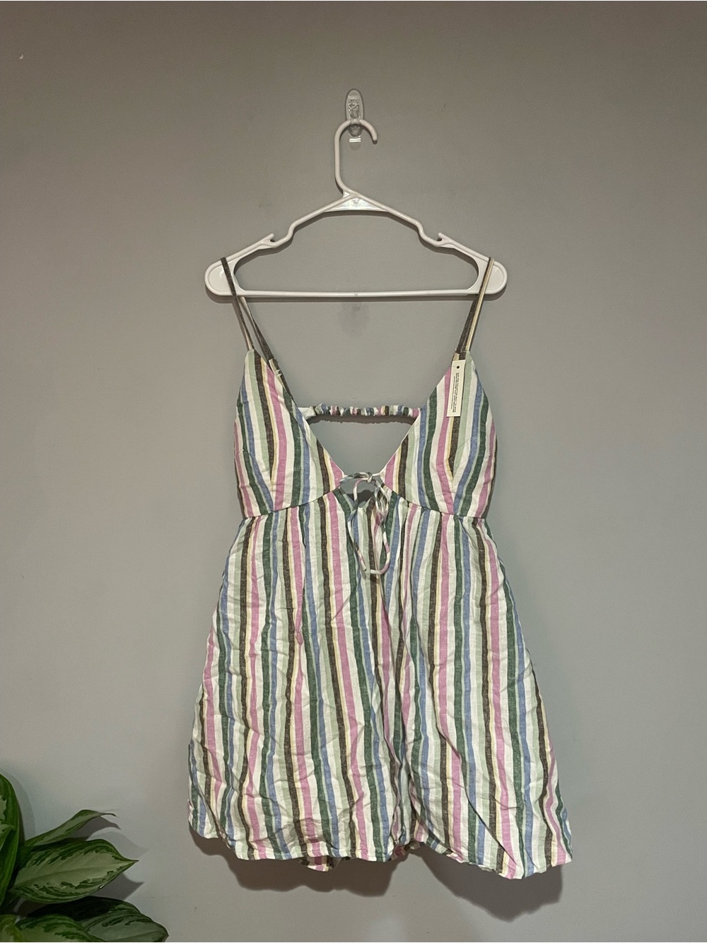 Abercrombie & Fitch Pastel Multi-Stripe Tie-Front Mini Dress
